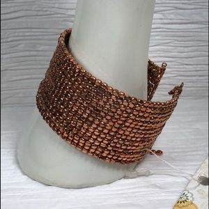 World Finds Copper Tone Open Cuff Beaded Bracelet